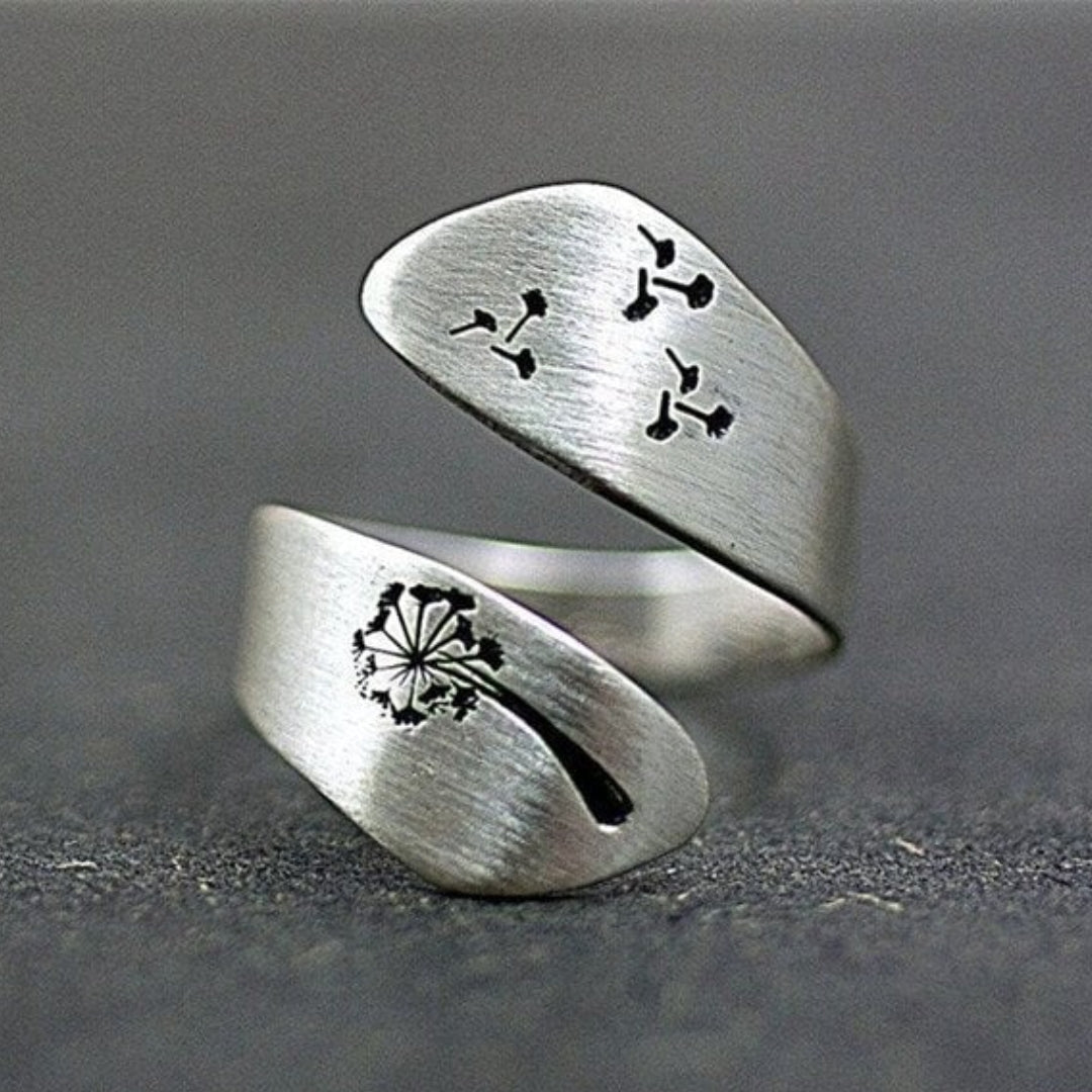 Adjustable Dandelion ring in 925 sterling silver