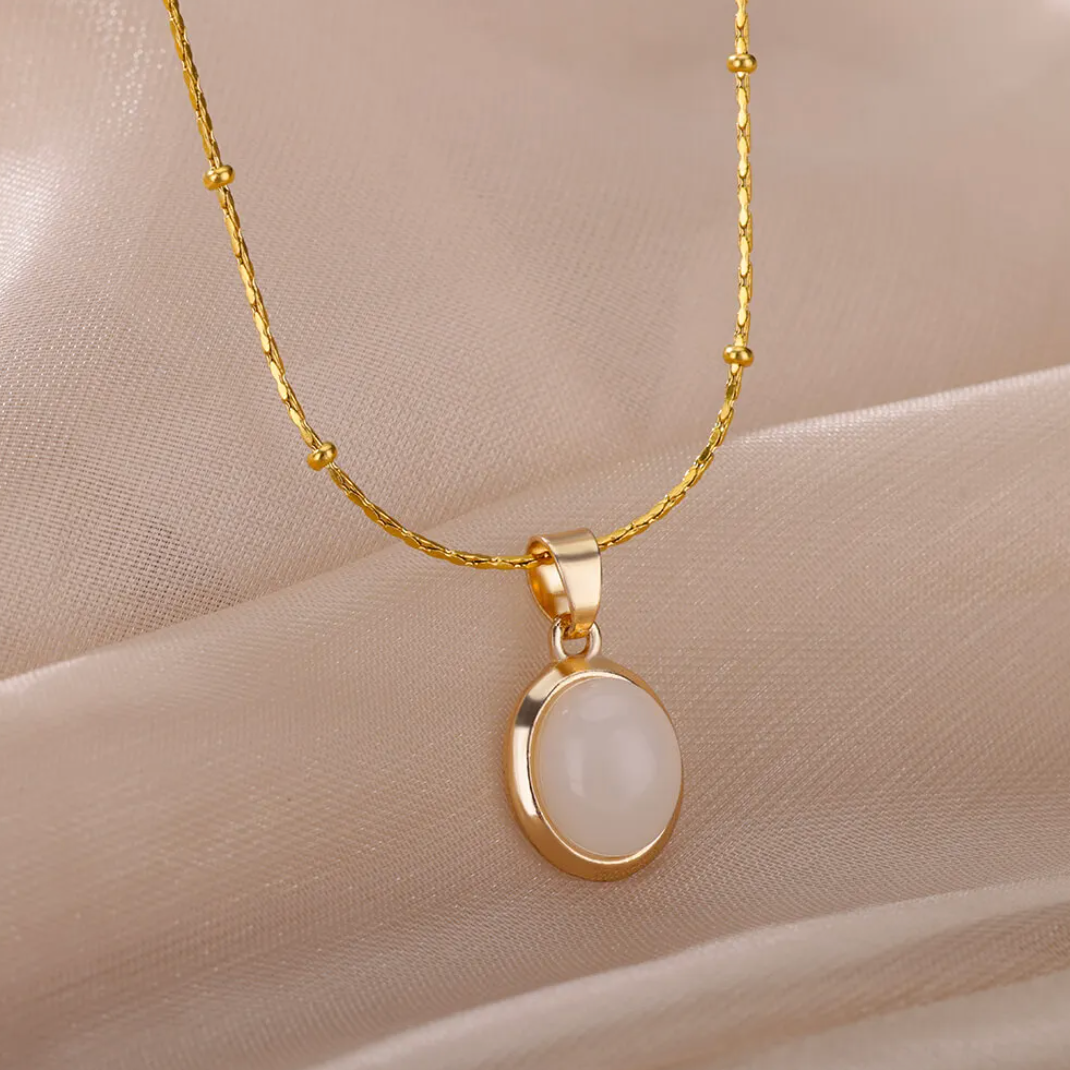 White Quartz Necklace in 18K Gold Plating