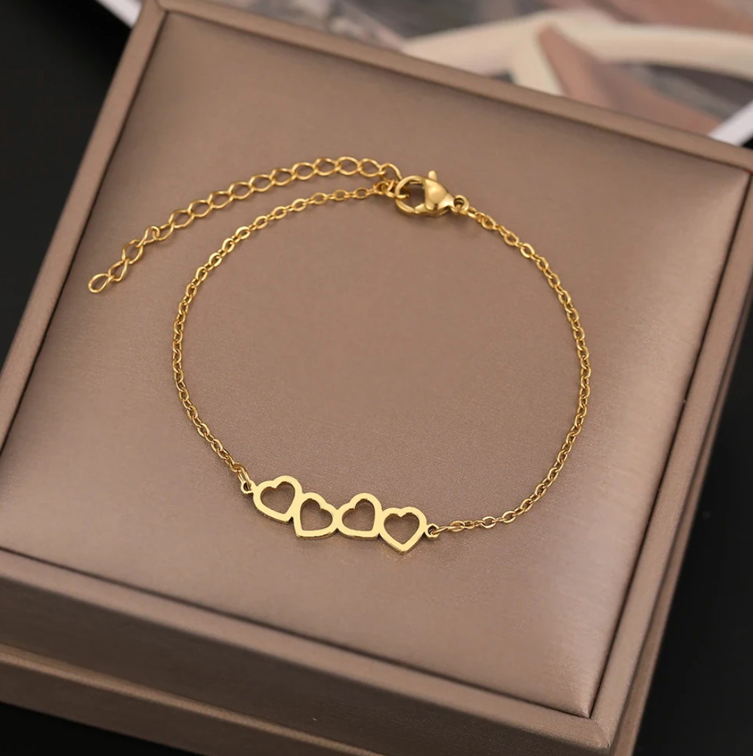 18K Gold Plated Bracelet with 4 Hearts