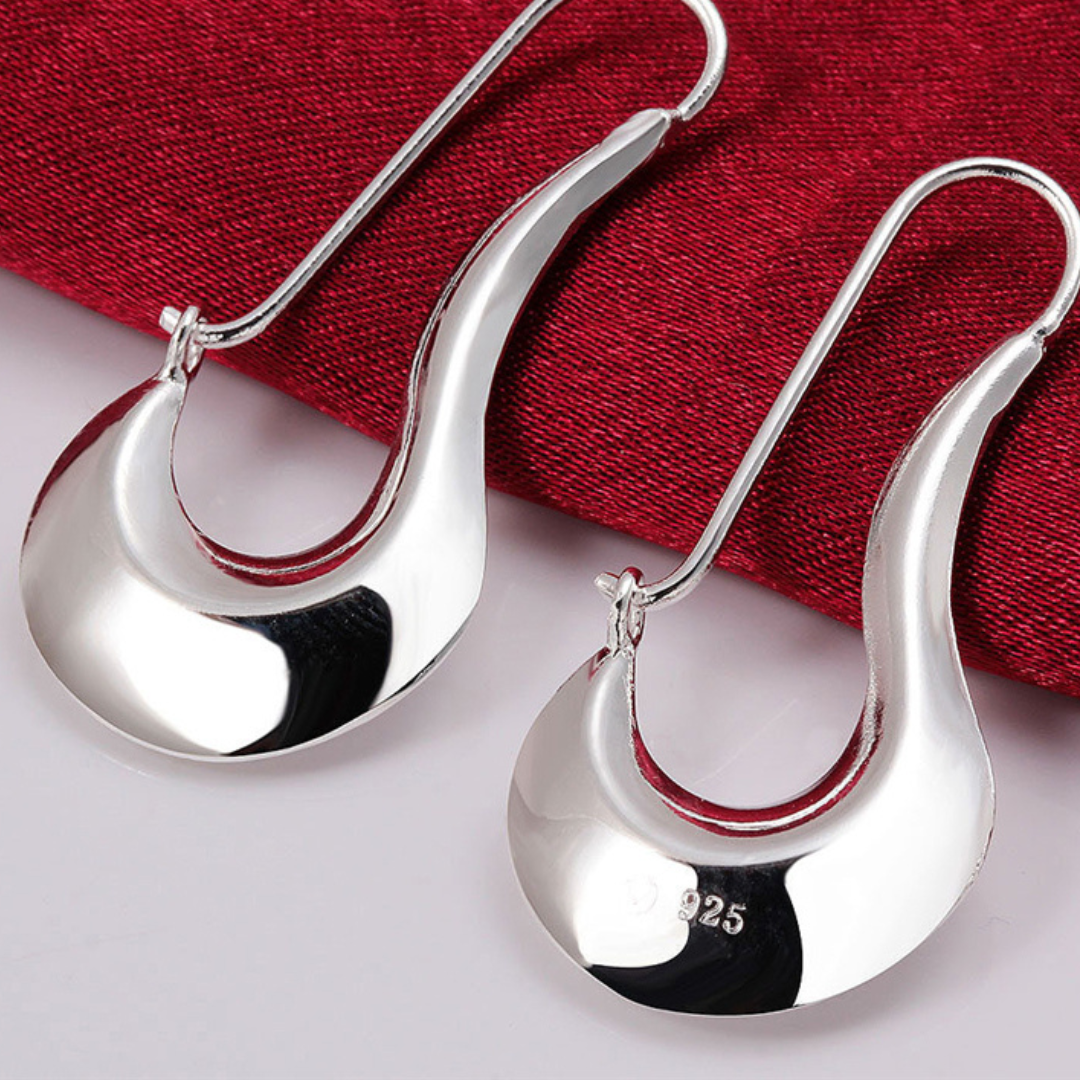 Polished Modernist Style 925 Silver Earrings