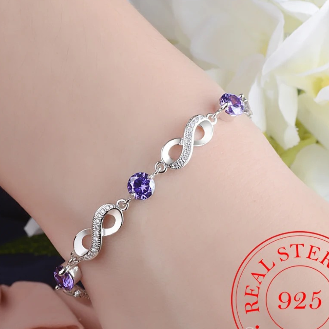 Thin 925 Silver Bracelet with Coloured Zirconia Stones
