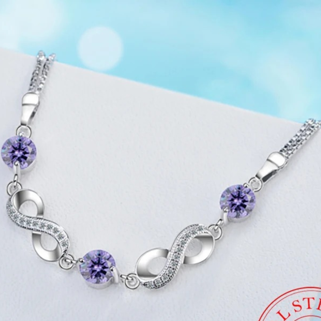 Thin 925 Silver Bracelet with Coloured Zirconia Stones