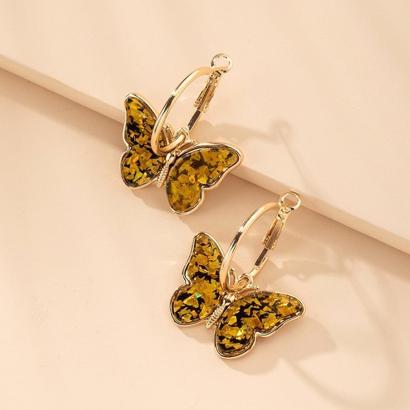 Hand-painted butterfly earrings with enamel crystals