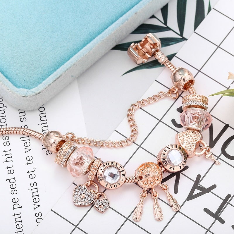 Rose Dreamcatcher bracelet with 925 sterling silver charms