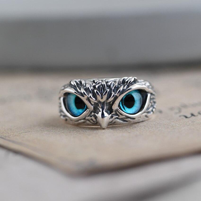 Adjustable Good Luck Owl ring in silver and opal