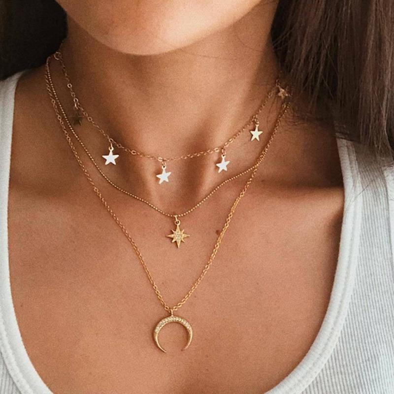 Silver necklace with moon