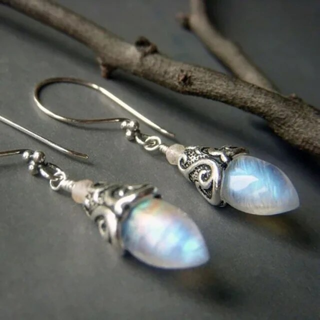 Silver moon crystal earrings in vintage style
