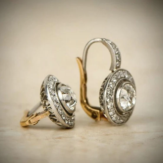 Vintage-style earrings with gold and silver crystals