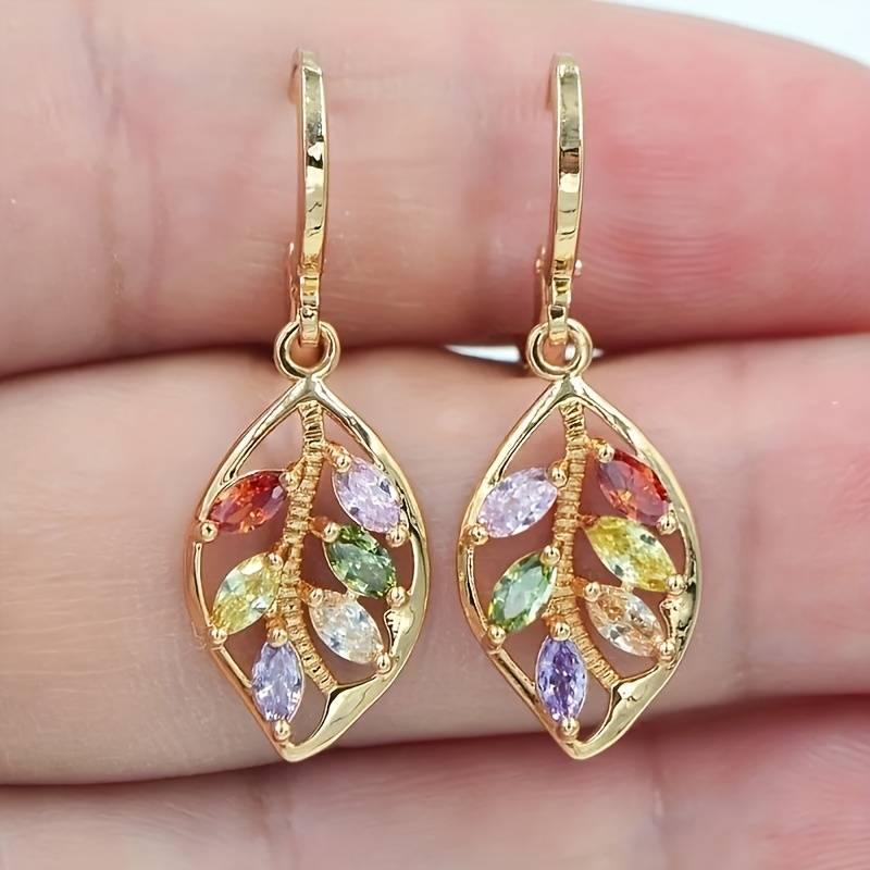 Vintage Multicolour Crystal Leaf Earrings