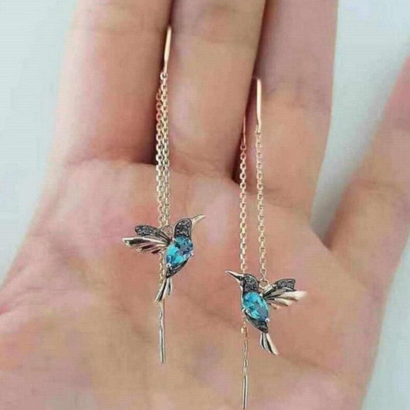 Hummingbird-shaped enamel and cubic zirconia earrings