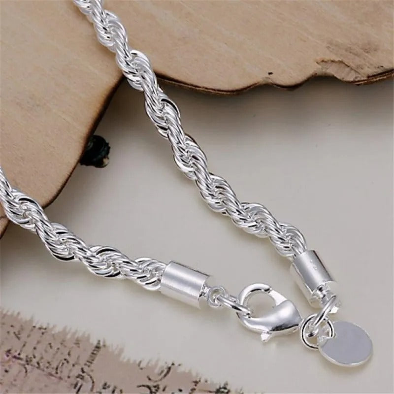 Rope Style Braided 925 Silver Bracelet