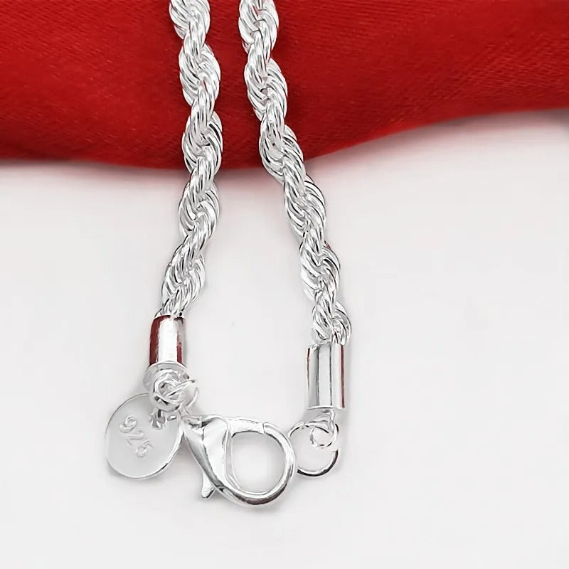 Rope Style Braided 925 Silver Bracelet