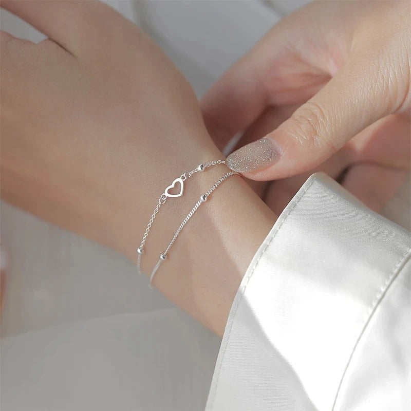 Thin 925 Silver Bracelet with Heart