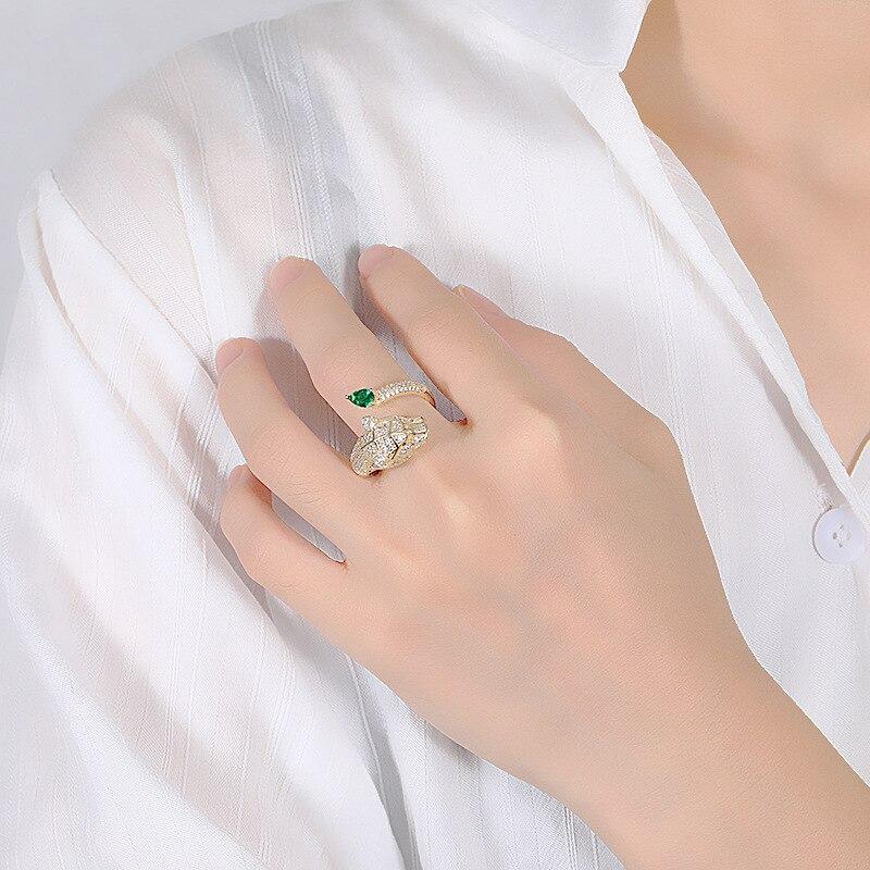 Adjustable leopard print ring with cubic zirconia