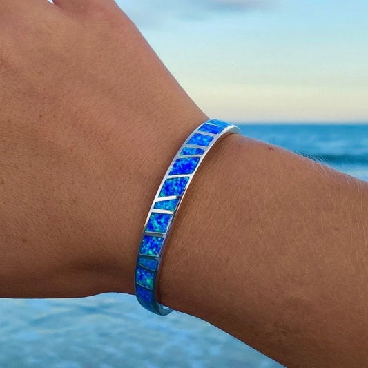 Blue and silver bracelet with opal