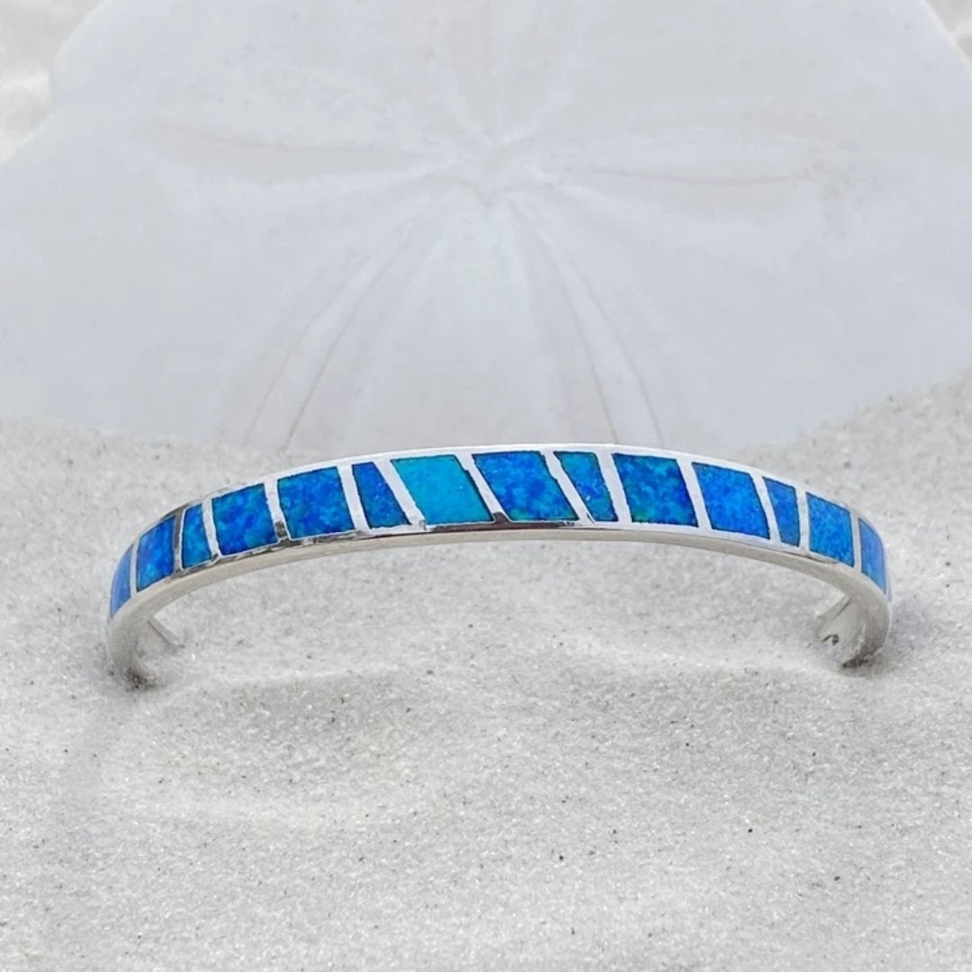 Blue and silver bracelet with opal