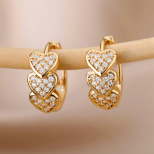 18K Gold Plated Earrings with Zirconia Hearts