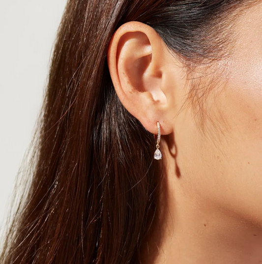Short 18K Gold Plated Earrings with Shiny Pendant