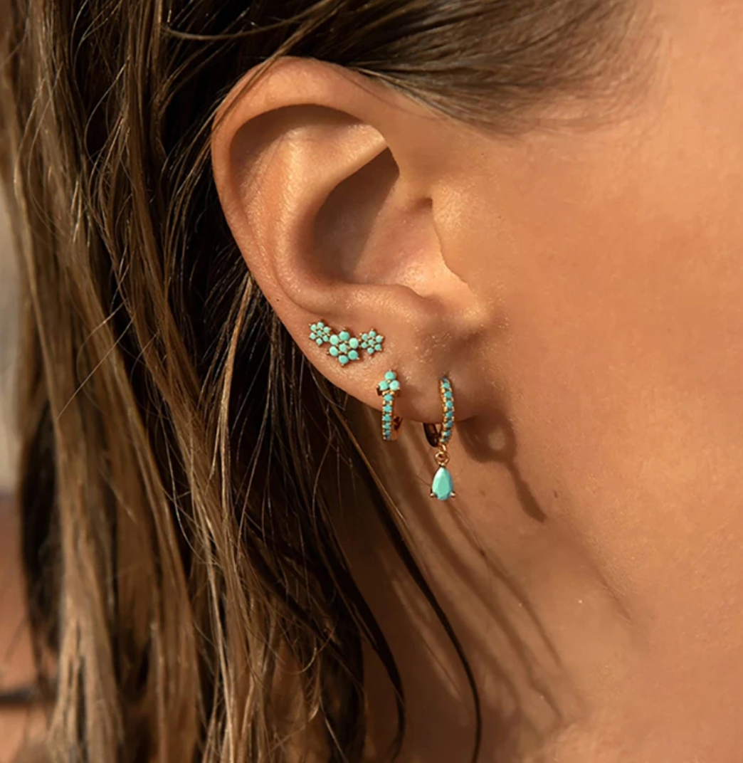 Turquoise and Daisy Earrings in 18K Gold Plating