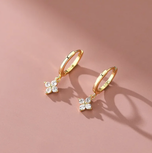 Very Small Daisy-Shaped Earrings with Strass in 18K Gold Plating