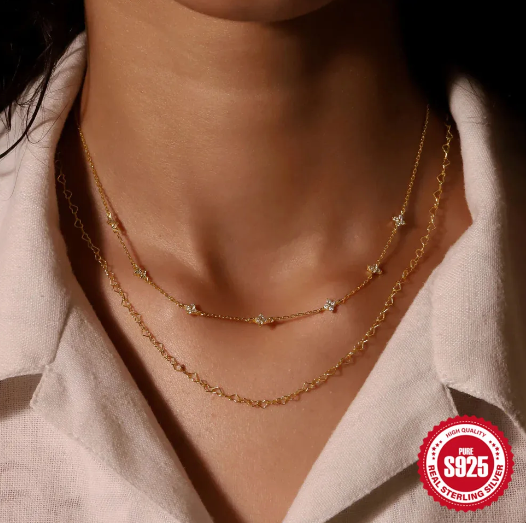 18K Gold Plated Necklace with Small Zirconia Stones