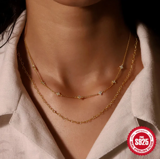 18K Gold Plated Necklace with Small Zirconia Stones