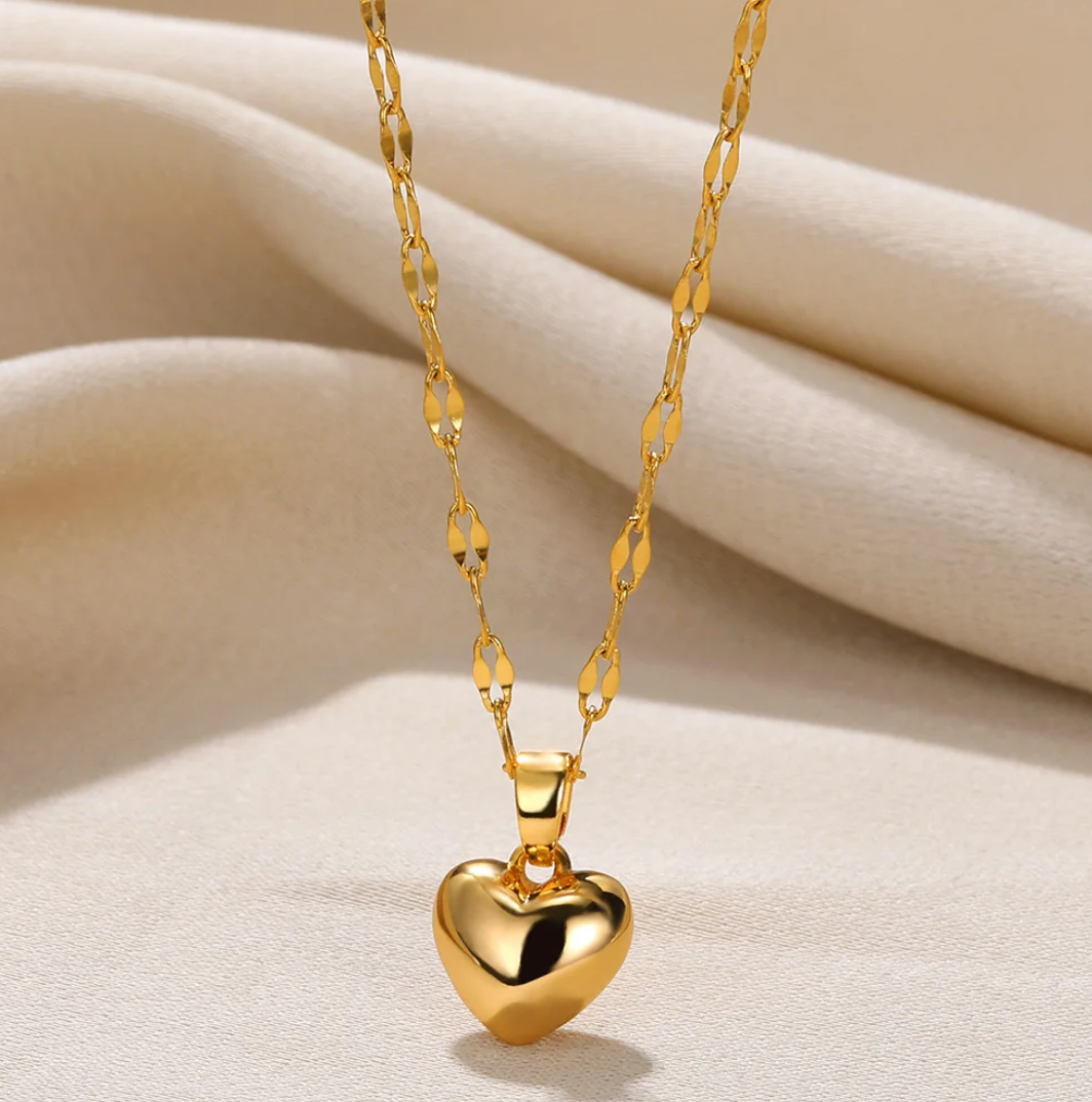 3D Solid Heart Necklace in 18K Gold Plating
