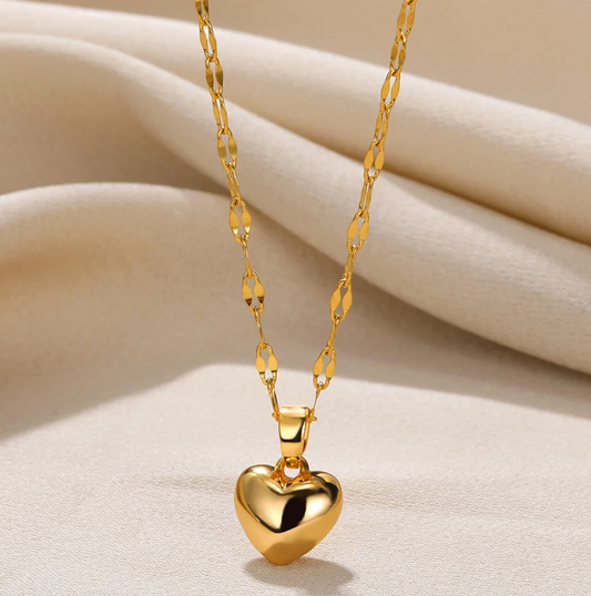 3D Solid Heart Necklace in 18K Gold Plating