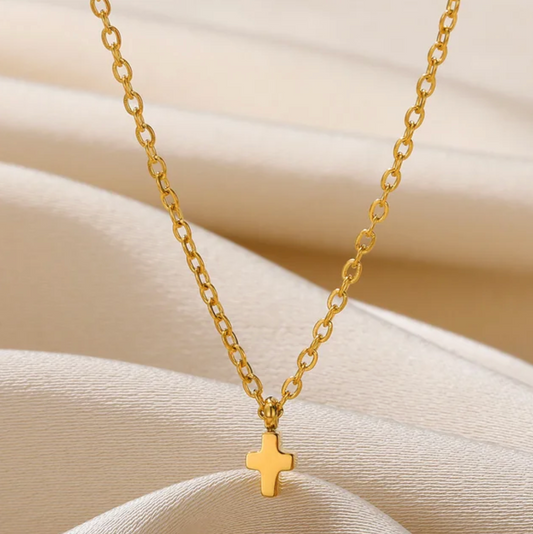 Small Solid Cross Necklace in 18K Gold Plating