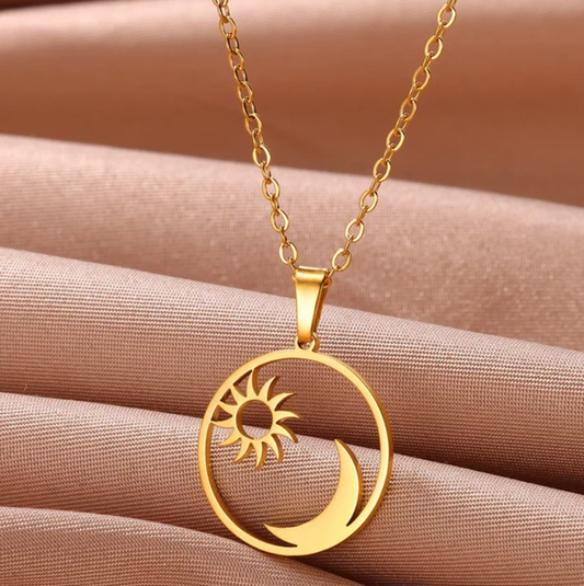 Sun and Moon Necklace in Circle 18K Gold Plating