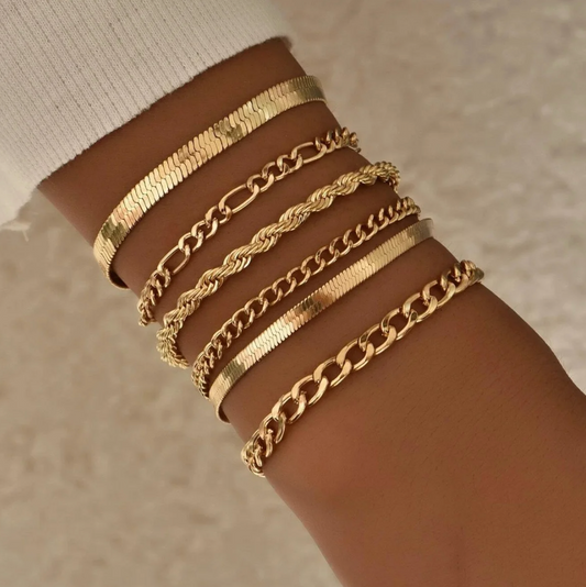 Set of 18K Gold Plated Bracelets with Different Chain Styles