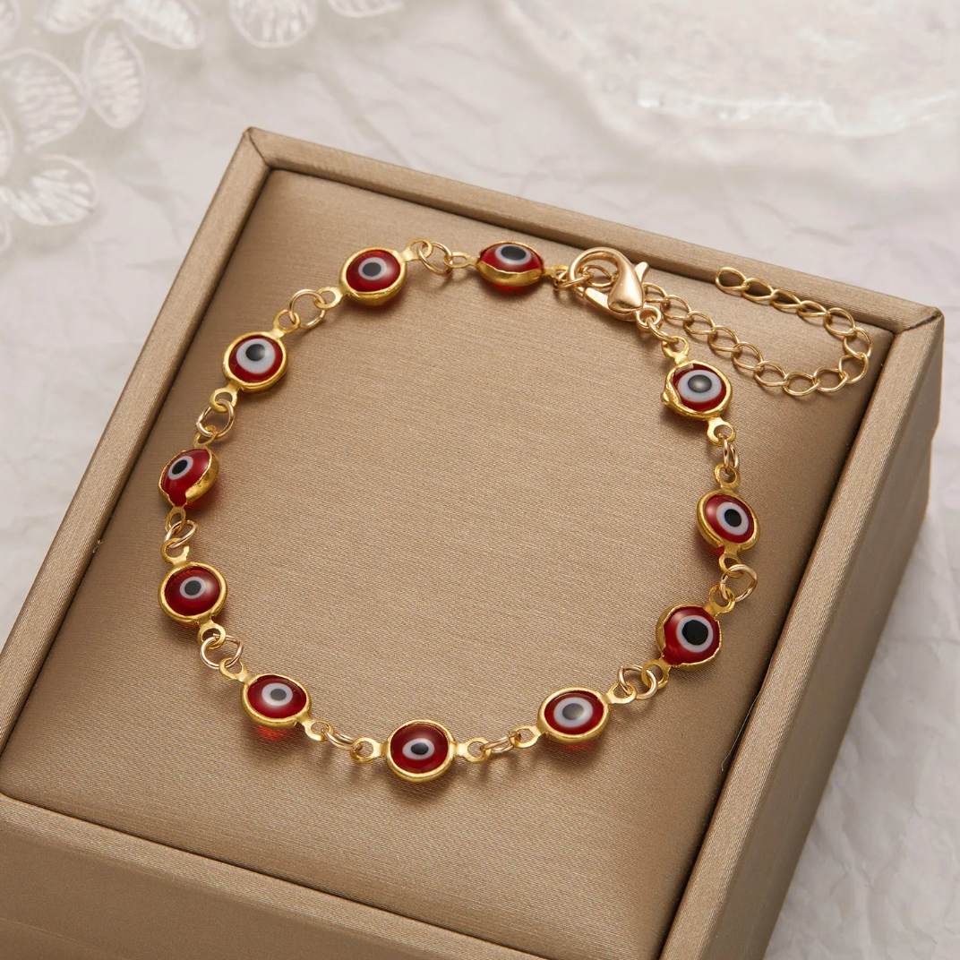Red Evil Eye Bracelet in 18K Gold Plating