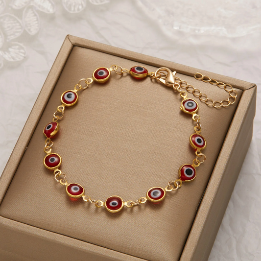 Red Evil Eye Bracelet in 18K Gold Plating