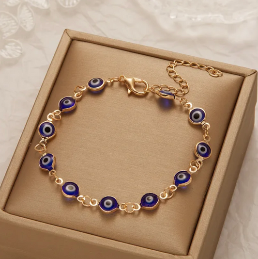 Thin Blue 18K Gold Plated Bracelet Against Evil Eye