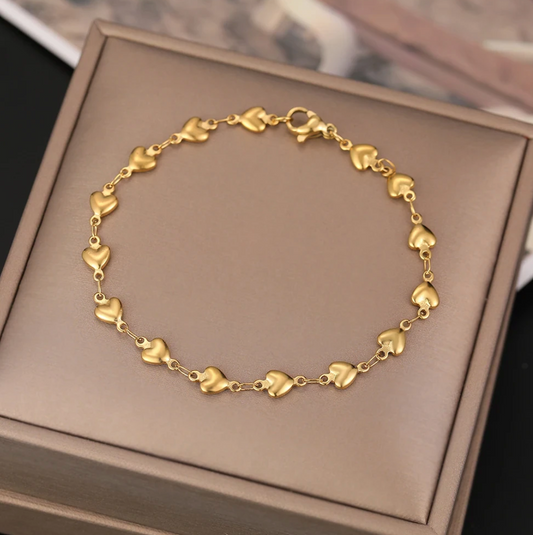 18K Gold Plated Bracelet with Multiple Small Hearts