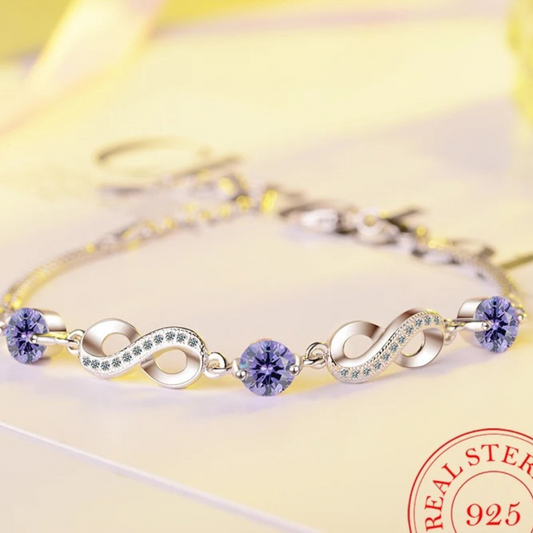 Thin 925 Silver Bracelet with Coloured Zirconia Stones