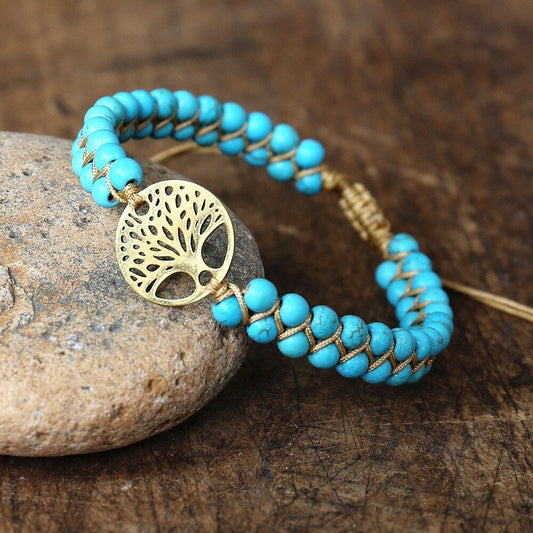 Handmade Tree of Life bracelet with turquoise stone