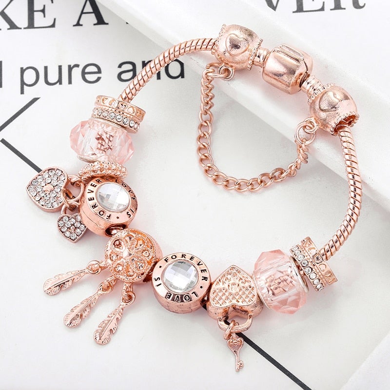 Rose Dreamcatcher bracelet with 925 sterling silver charms