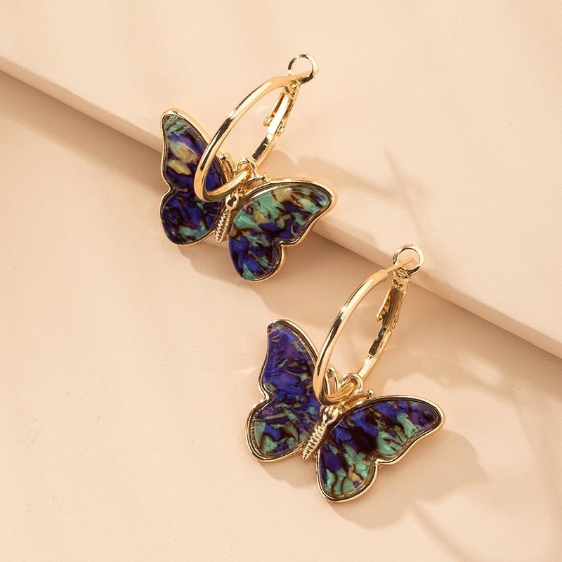 Hand-painted butterfly earrings with enamel crystals