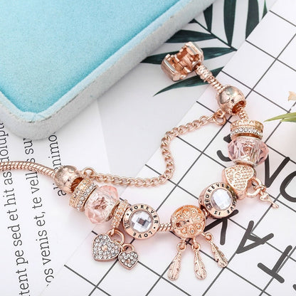 Rose Dreamcatcher bracelet with 925 sterling silver charms