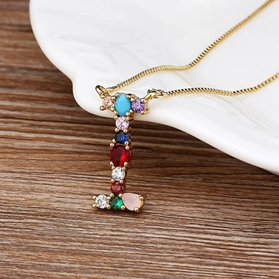 Necklace with Initials and Gemstones in 18K Gold Plating