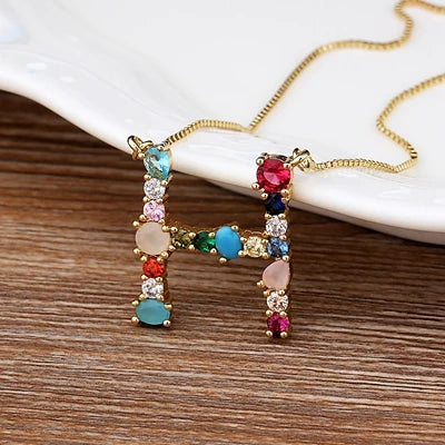 Necklace with Initials and Gemstones in 18K Gold Plating