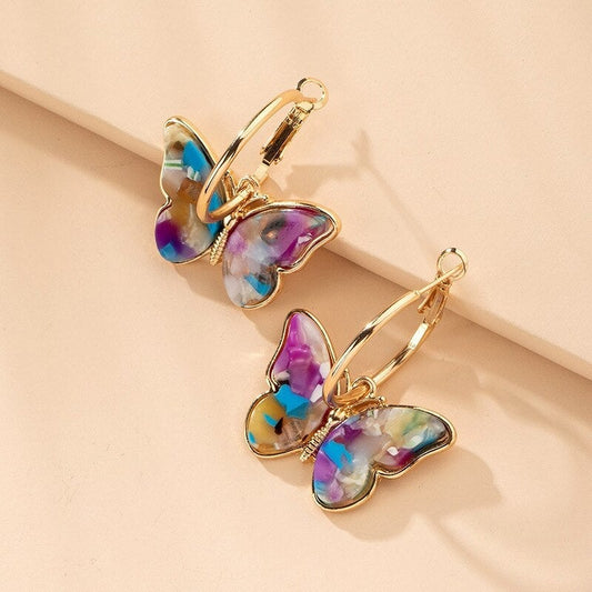 Hand-painted butterfly earrings with enamel crystals