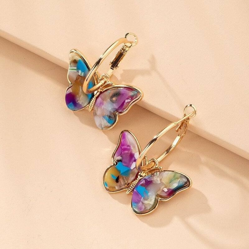 Hand-painted butterfly earrings with enamel crystals