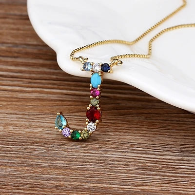 Necklace with Initials and Gemstones in 18K Gold Plating