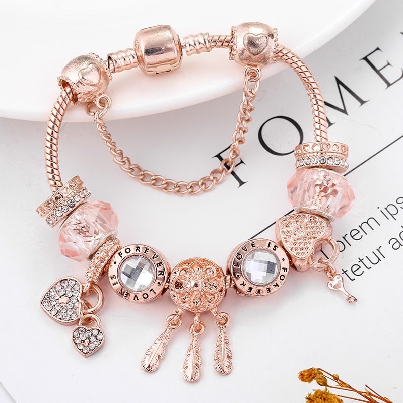 Rose Dreamcatcher bracelet with 925 sterling silver charms