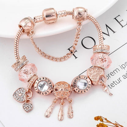 Rose Dreamcatcher bracelet with 925 sterling silver charms