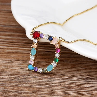 Necklace with Initials and Gemstones in 18K Gold Plating