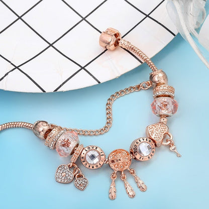 Rose Dreamcatcher bracelet with 925 sterling silver charms