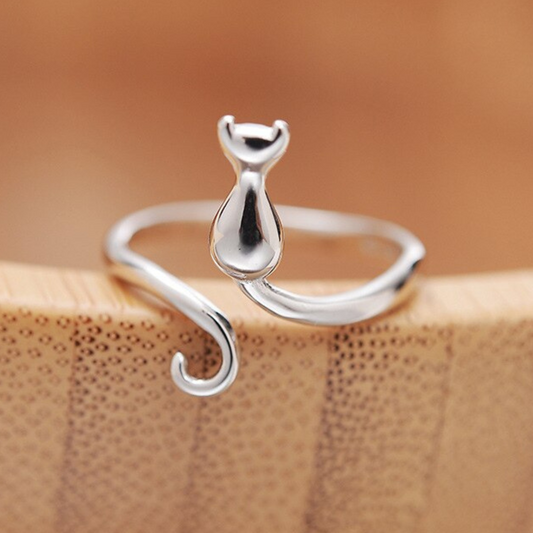 Adjustable Cat-Shaped 925 Silver Ring
